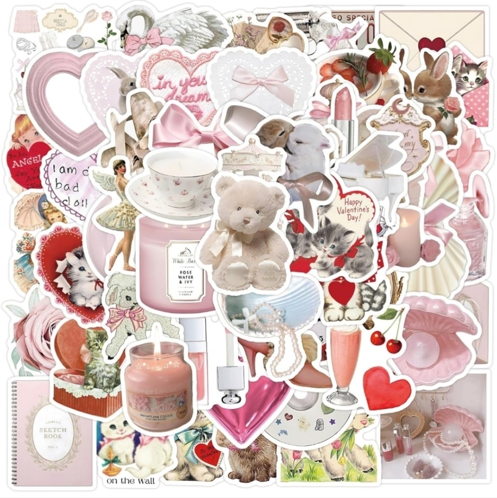 Cute Pink and White Sticker Set